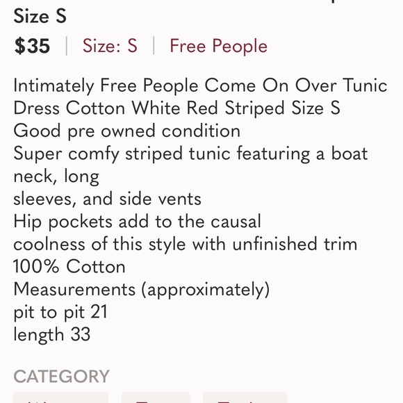 Intimately Free People Come On Over Tunic Dress Cotton White Red Striped Size S - Picture 2 of 7